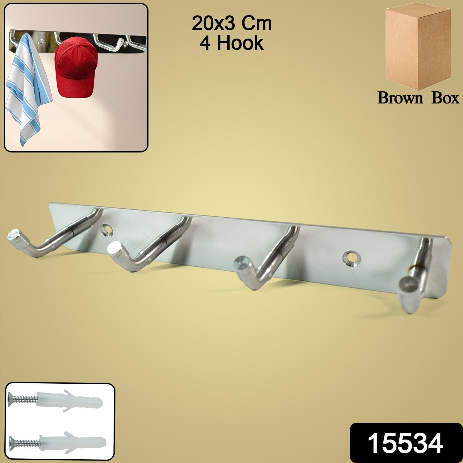 Stainless Steel Wall Mounted Coat 4 Hook Rack (20x3 / 1 Pc) Stainless Steel Wall Mounted Coat 4 Hook Rack (20x3 / 1 Pc)